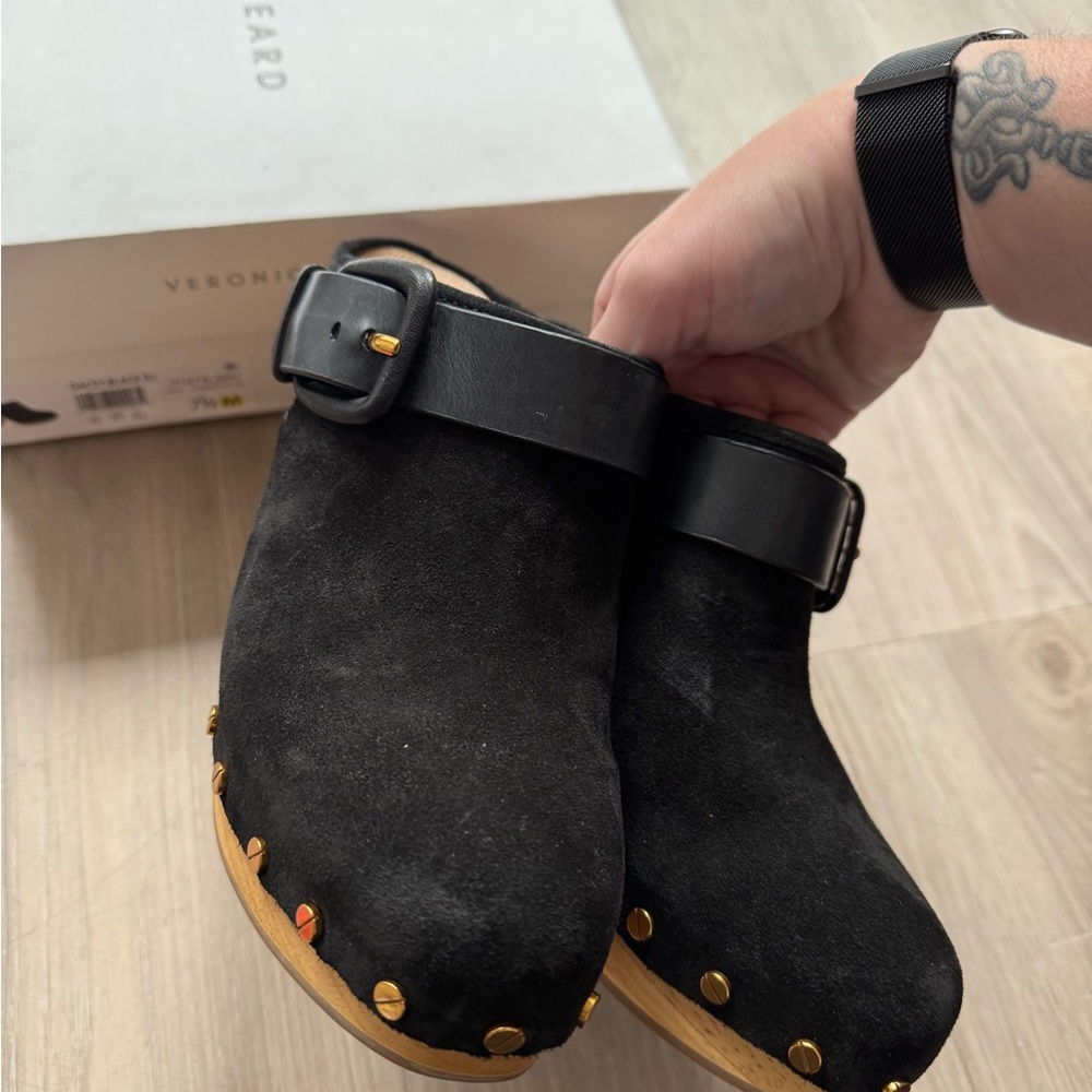 NWB Veronica Beard Dacey Black Suede Clogs - Picture 5 of 7